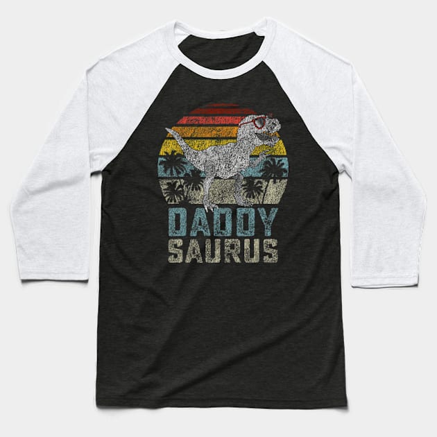 Daddysaurus T Rex Dinosaur Daddy Saurus Family Matching Baseball T-Shirt by Cristian Torres